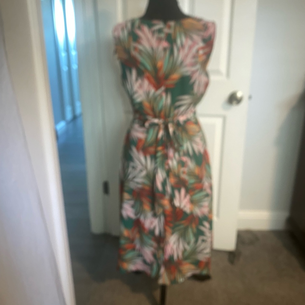 Tahari Green Multi Tropical Leaf-Print Midi Dress NEW - Picture 4 of 5